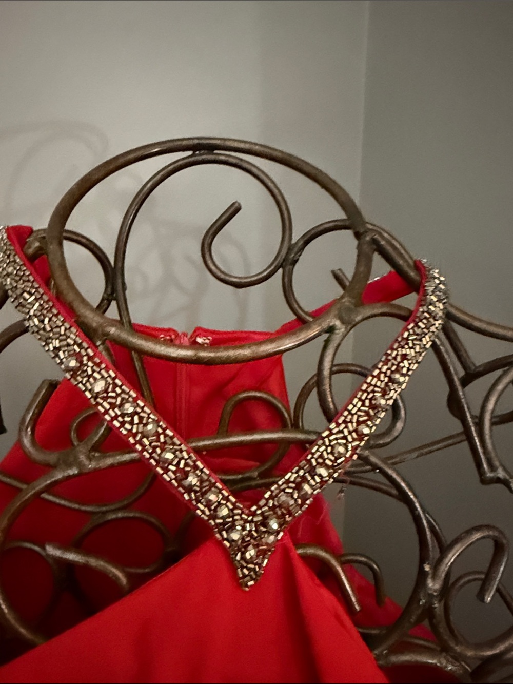 Carmen Marc Valvo Bare Shoulders Red Evening Dress
